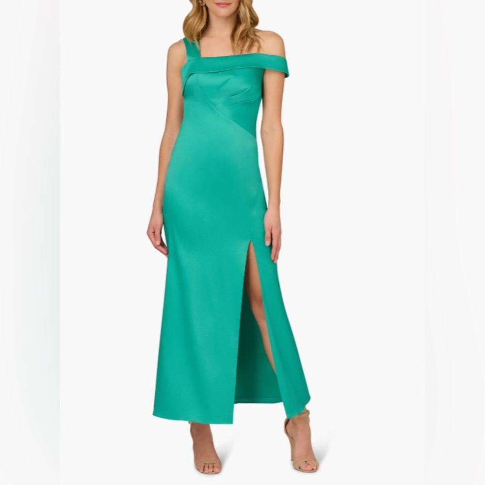 Aidan Mattox Teal One-Shoulder Dress